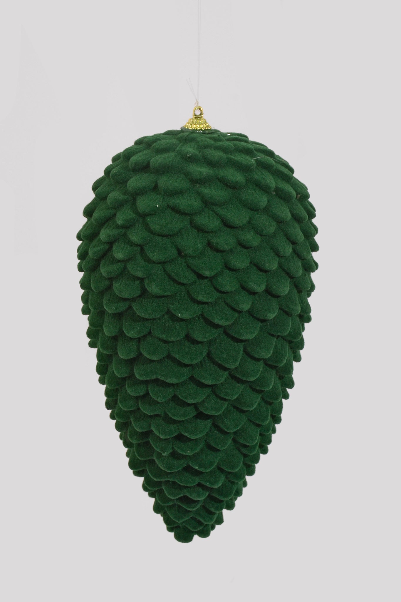 10" Hanging Velvet Pinecone Ornament Dark Green