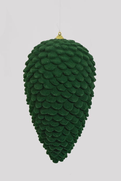 10" Hanging Velvet Pinecone Ornament Dark Green