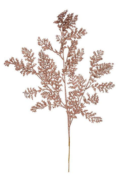 24" Glittered Wild Fern Spray Blush Pink Pkg/3