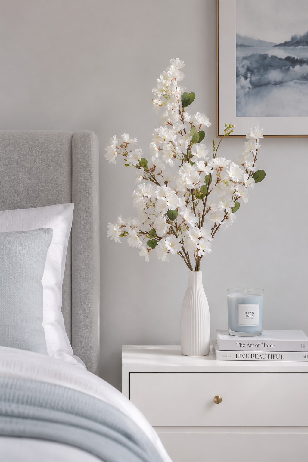 35.5" Silk Cherry Blossom Spray White