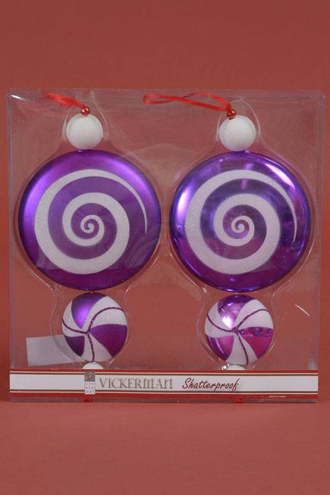 9" Candy Dangle Ornaments Purple/white Set/2