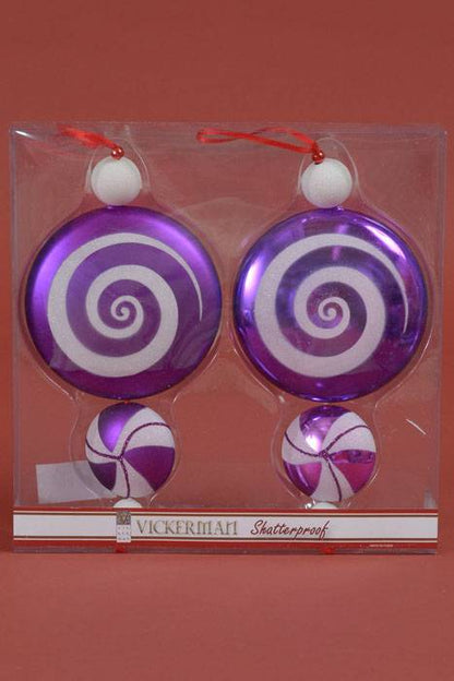 9" Candy Dangle Ornaments Purple/white Set/2