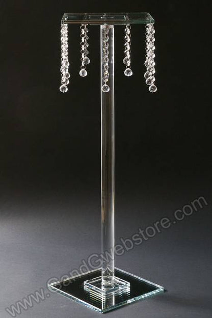 10" X 32" Glass &amp; Mirror Square Stand W/crystal Beads Clear