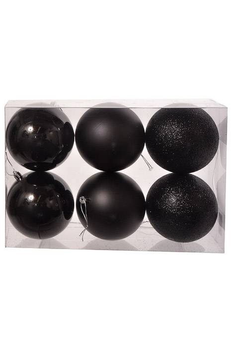 100mm Shiny/Matt/Glitter Plastic Ball Black Pkg/6