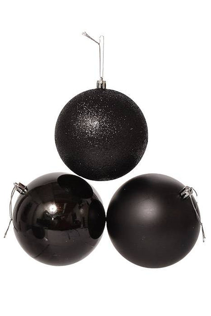 100mm Shiny/Matt/Glitter Plastic Ball Black Pkg/6
