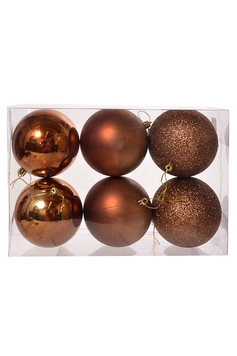 100mm Shiny/matt/glitter Plastic Ball Chocolate Pkg/6
