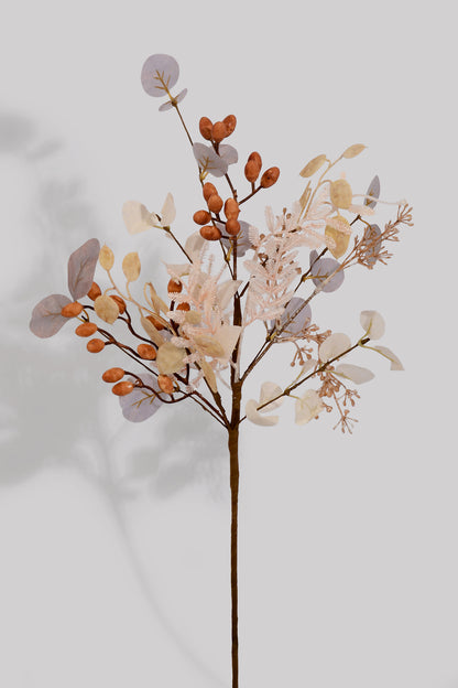 20" Artificial Mixed Eucalyptus Berry Spray Cream/Brown