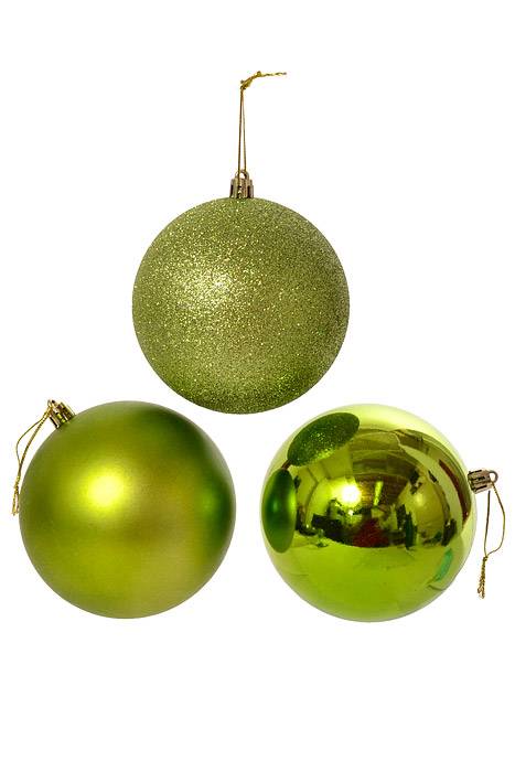 100mm Shiny/Matt/Glitter Plastic Ball Apple Green Pkg/6