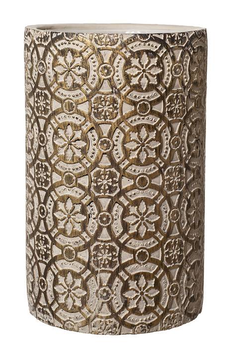 4.75"x 8.5" Cylinder Cement Embroidery Gold Wash
