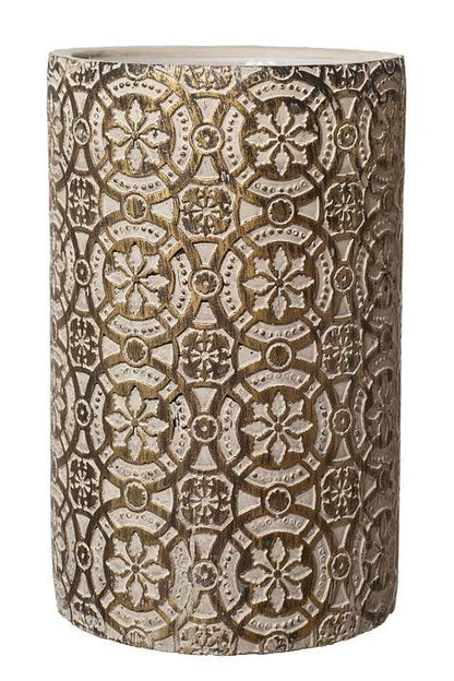 4.75"x 8.5" Cylinder Cement Embroidery Gold Wash
