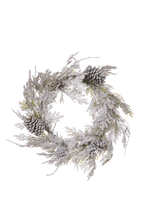 24" Snow Wreath Cedar Pinecone (Snow/Green)