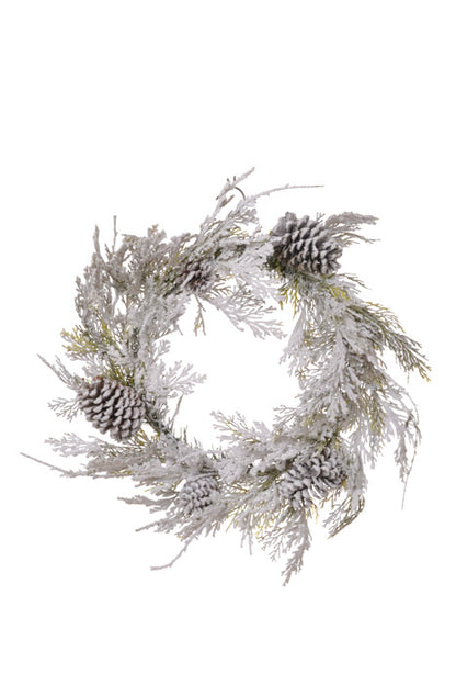 24" Snow Wreath Cedar Pinecone (Snow/Green)