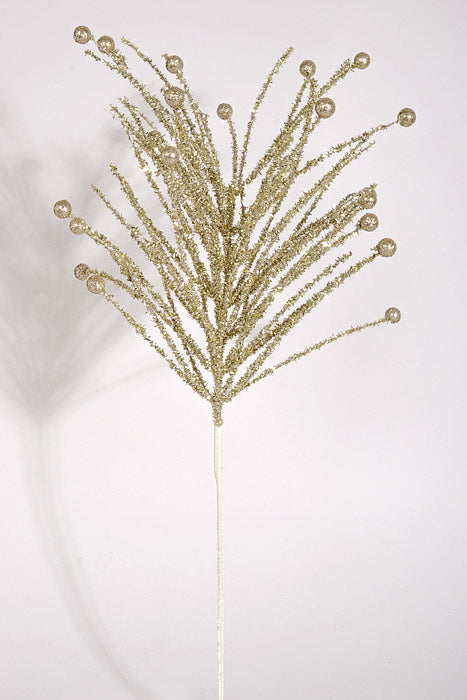 24" Glitter Pine Ball Ornament Spray Champagne