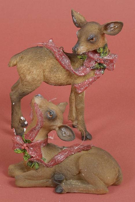 4"/6" Ceramic Christmas Deer Brown Set/2