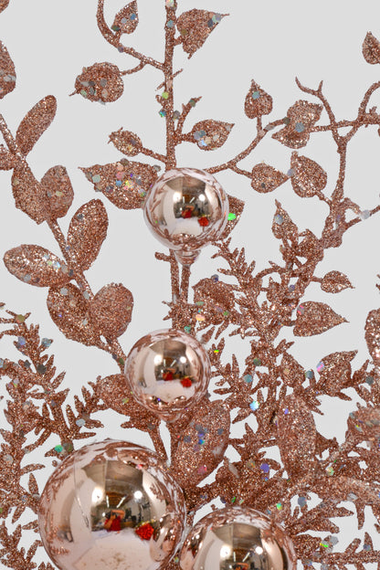 18" Glitter Mixed Pine Ball Spray Blush