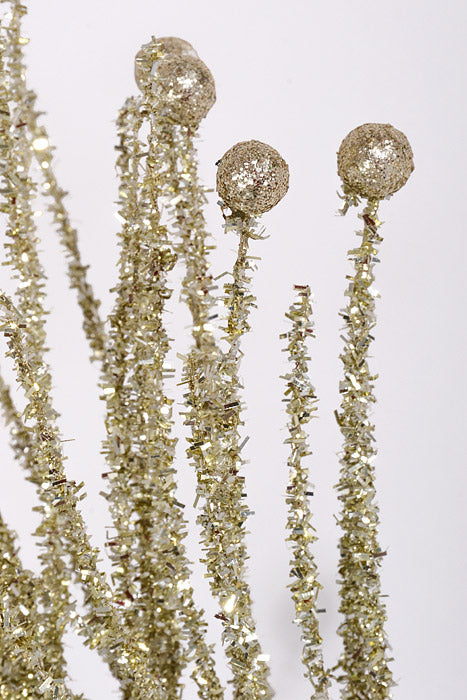 24" Glitter Pine Ball Ornament Spray Champagne