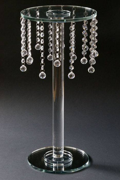 10" X 21" Glass &amp; Mirror Round Stand W/crystal Beads Clear