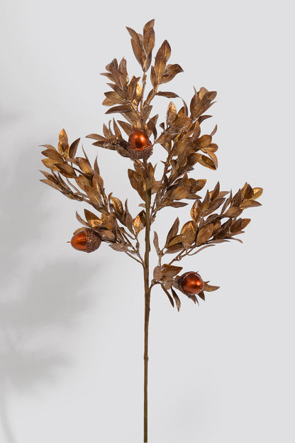 24" Glitter Mixed Leaf Acorn Spray Copper
