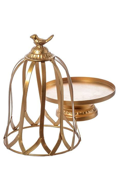 9.75"/13" Metal Cake Stand W/bird Gold