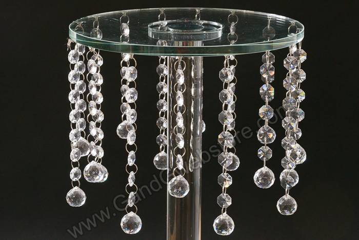 10" X 21" Glass &amp; Mirror Round Stand W/crystal Beads Clear