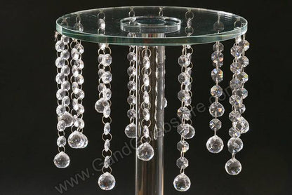 10" X 21" Glass &amp; Mirror Round Stand W/crystal Beads Clear