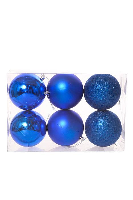 100mm Shiny/matt/glitter Plastic Ball Royal Blue Pkg/6