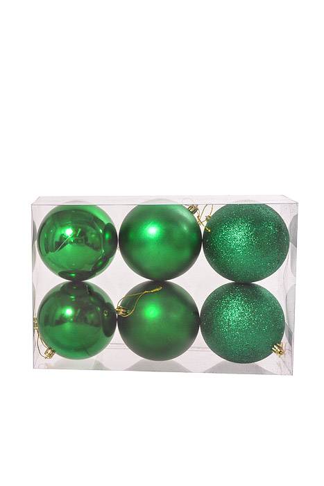 100mm Shiny/Matt/Glitter Plastic Ball Green Pkg/6