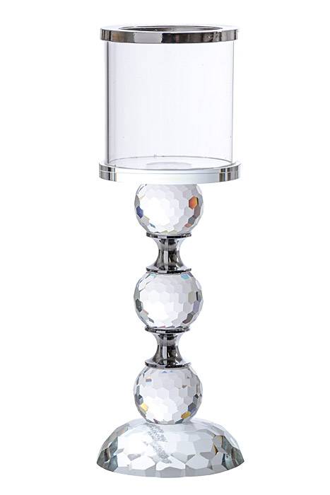 9.75"/12"/14" H Glass Candle Stand Silver/clear