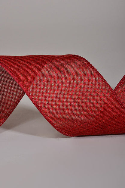 2.5" X 10Yds Wired Poly Linen Ribbon Burgundy