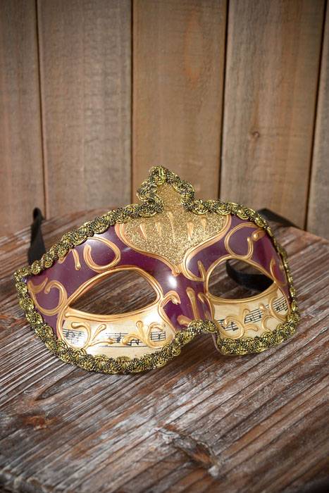 4" X 6.5" Half Mask W/copper Painting Burgundy