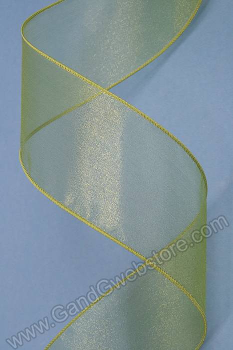 2.5" X 50yds Wired Sheer Spring Ribbon Kiwi