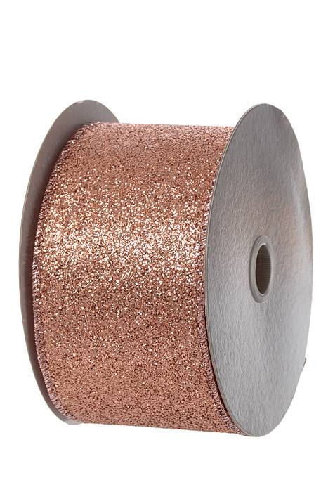 2.5" X 10yds Wired All Glitter Rose Gold