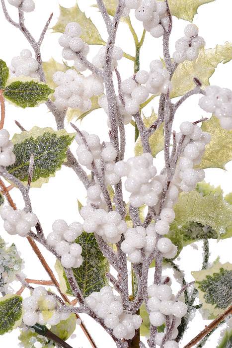 16" Frosted Berry Holly Leaf Pick Green/White Frosted
