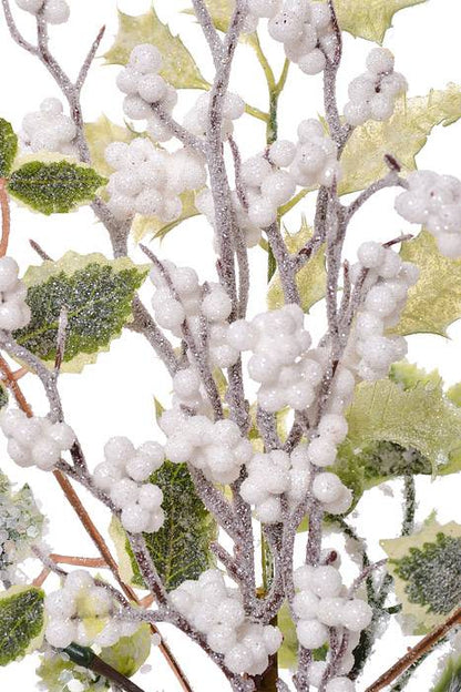 16" Frosted Berry Holly Leaf Pick Green/White Frosted