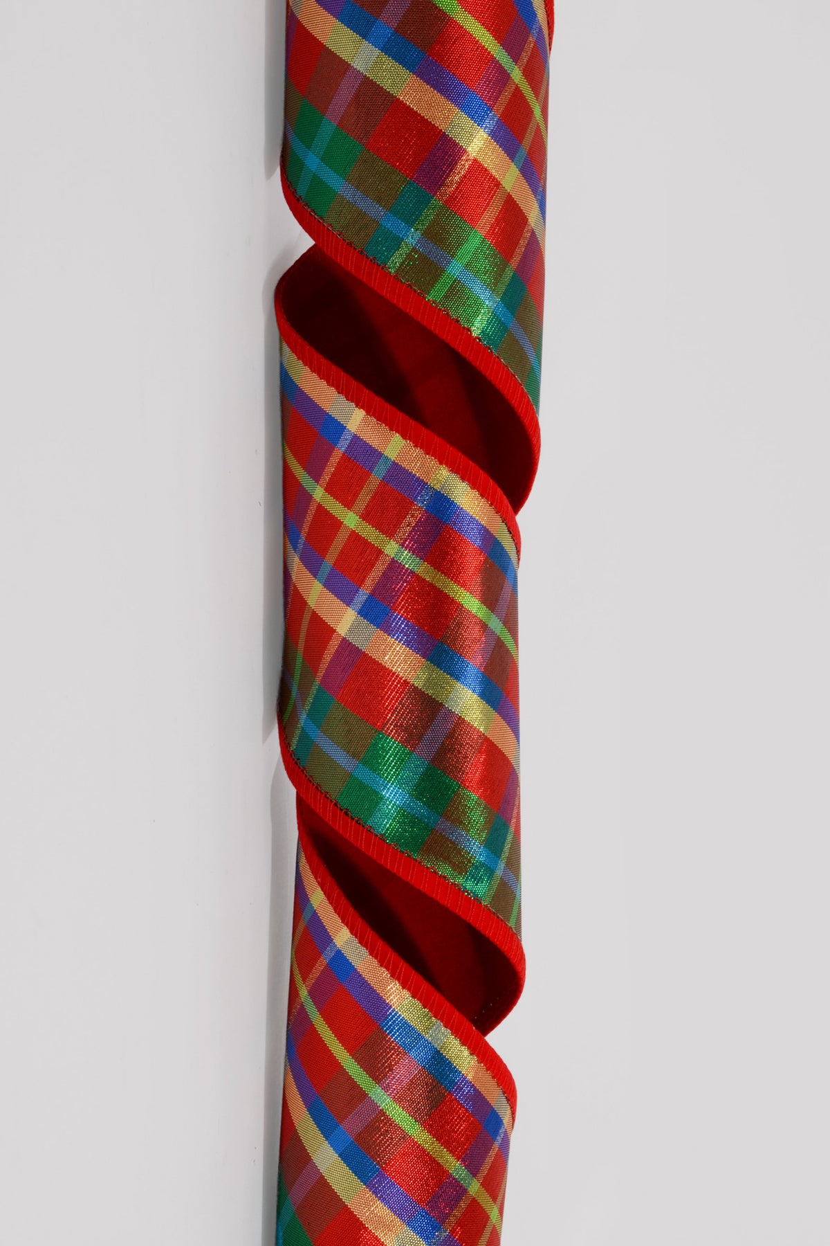 4" X 10 Yds Wired Tartan Plaid/Thick Red Flat Velvet Ribbon
