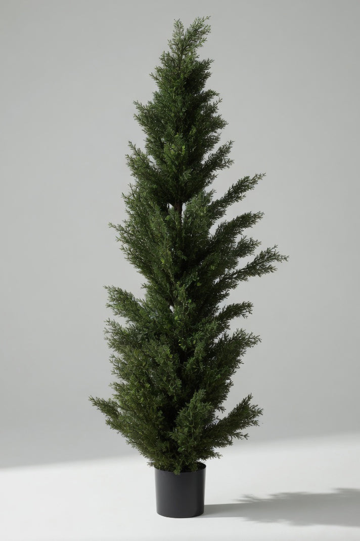 5Ft Artificial Cedar Tree In Black Pot Green