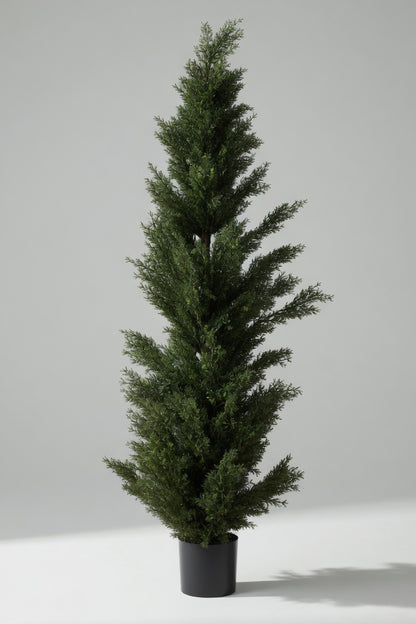 5Ft Artificial Cedar Tree In Black Pot Green