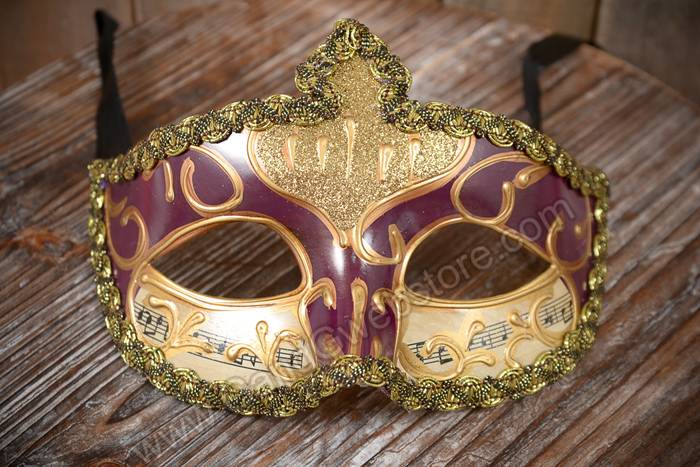 4" X 6.5" Half Mask W/copper Painting Burgundy