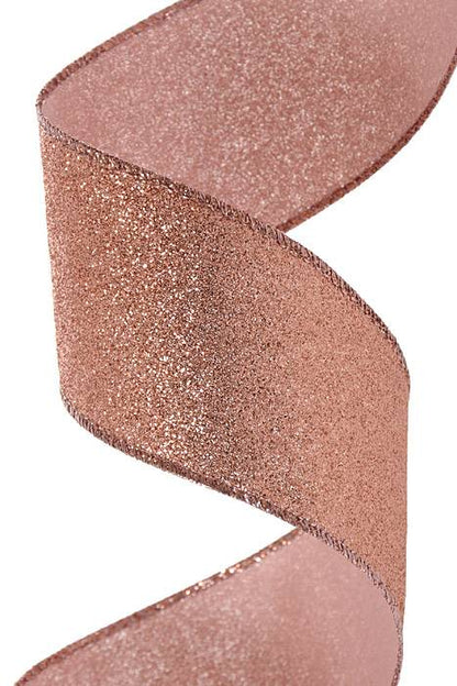 2.5" X 10yds Wired All Glitter Rose Gold