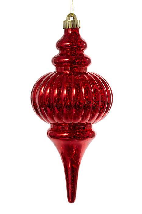 10"  Mercury Ridged Finial Ornament Red Bx/2