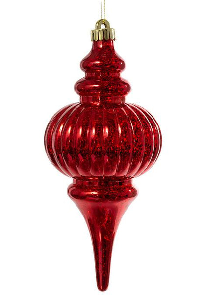 10"  Mercury Ridged Finial Ornament Red Bx/2