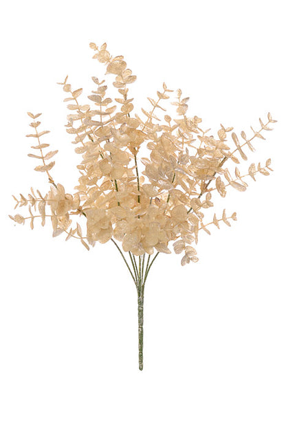 17" Glitter Metallic Eucalyptus Spray Bush Champagne