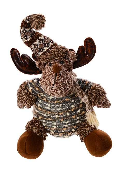 16" Stuffed Reindeer With Scarf Light Brown