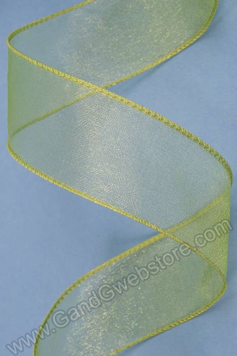 1.5" X 50yds Wired Sheer Spring Ribbon Kiwi