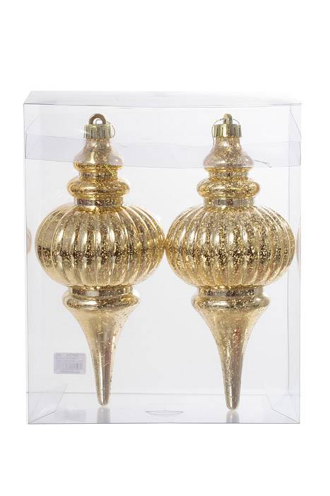 10"  Mercury Ridged Finial Ornament Champagne Bx/2