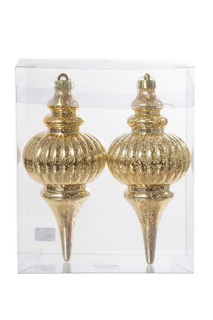 10"  Mercury Ridged Finial Ornament Champagne Bx/2