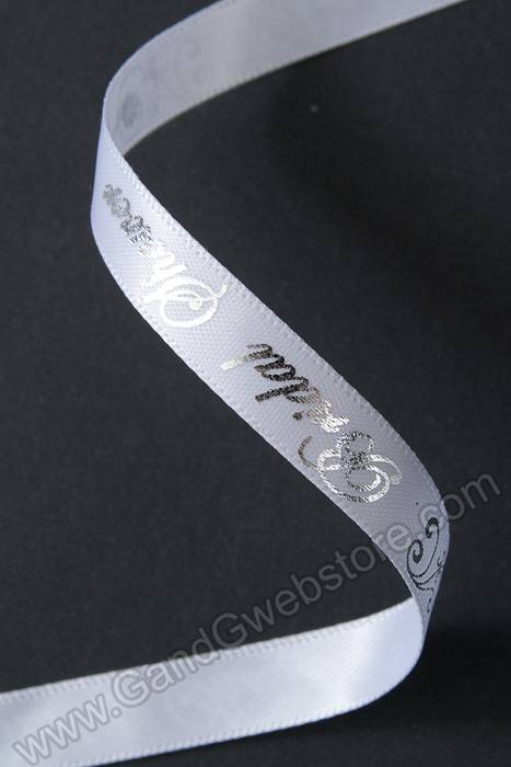 3/8" X 10yds Bridal Shower Print Satin Ribbon Silver/white