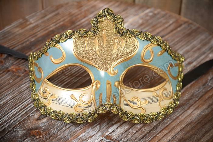 4" X 6.5" Half Mask W/copper Painting Light Blue