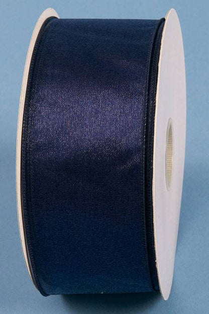 2.5" X 50yds Wired Sheer Spring Ribbon Navy Blue