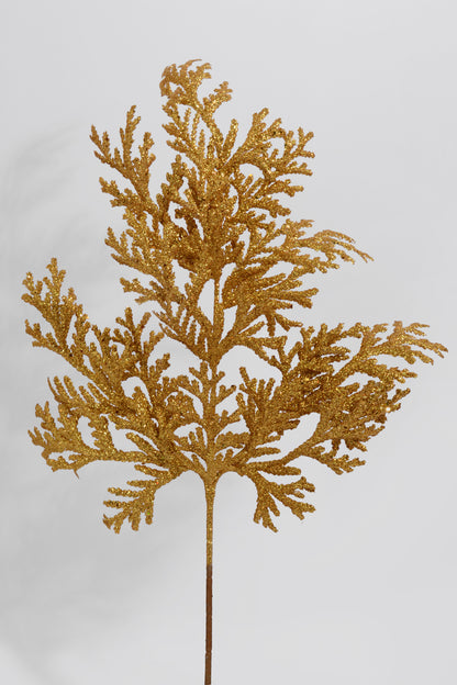 21" Glitter Flat Cedar Spray Gold